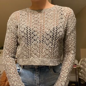 Grey and White Knit Cropped Sweater
